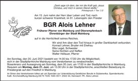 Traueranzeige Alois Lehner