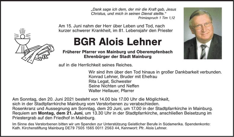 Traueranzeige Alois Lehner