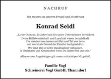 Traueranzeige Konrad Seidl