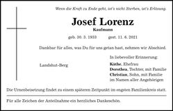 Traueranzeige Josef Lorenz