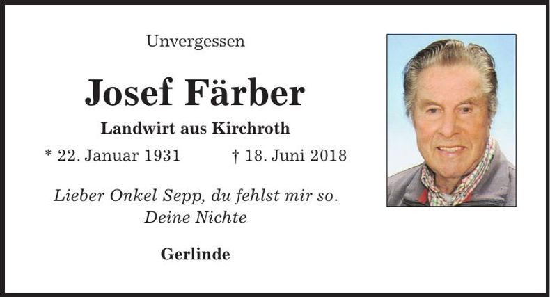Traueranzeige Josef Färber