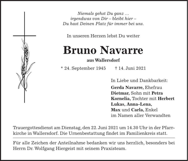 Traueranzeige Bruno Navarre