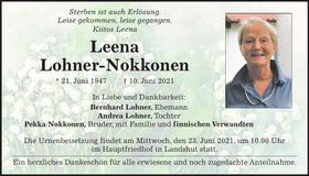 Traueranzeige Leena Lohner-Nokkonen