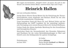 Traueranzeige Heinrich Hallen