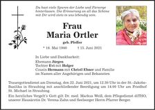 Traueranzeige Maria Ortler