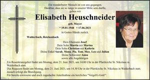 Traueranzeige Elisabeth Heuschneider
