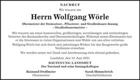 Traueranzeige Wolfgang Wörle
