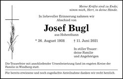 Traueranzeige Josef Bugl