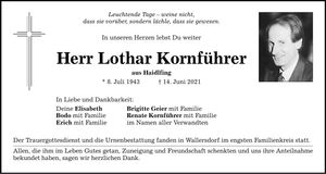 Traueranzeige Lothar Kornführer