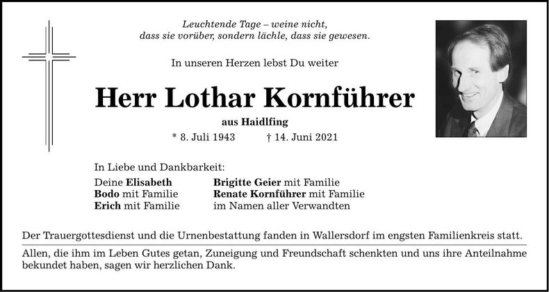 Traueranzeige Lothar Kornführer