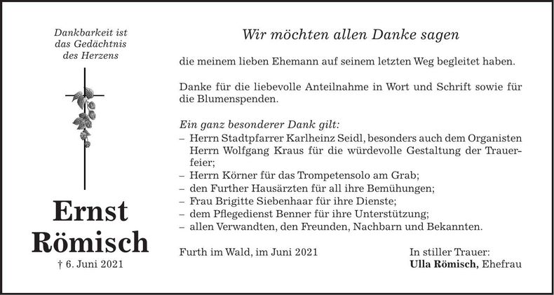 Traueranzeige Ernst Römisch