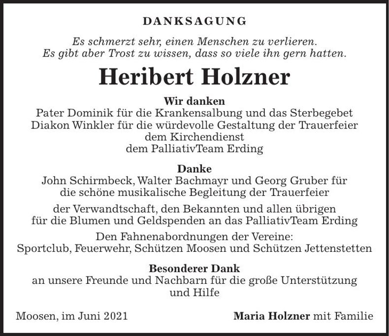 Traueranzeige Heribert Holzner