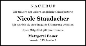 Traueranzeige Nicole Staudacher