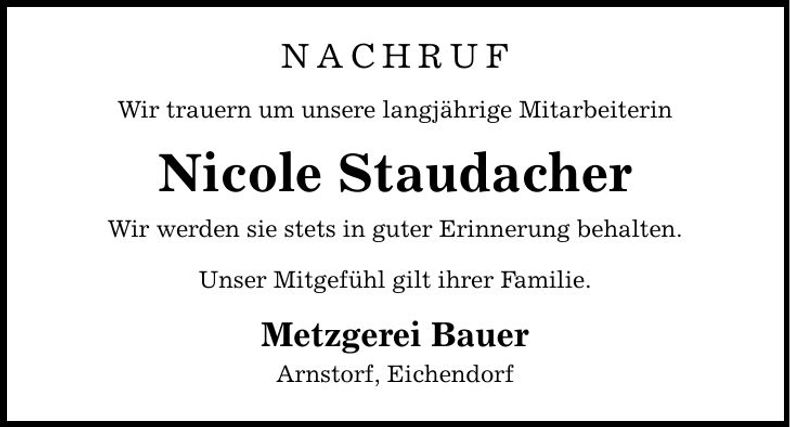 Traueranzeige Nicole Staudacher