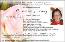 Traueranzeige Elisabeth Lang