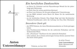 Traueranzeige Anton Unterreithmayr