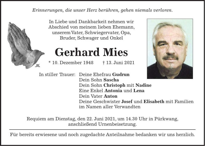 Traueranzeige Gerhard Mies