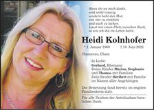 Traueranzeige Heidi Kolnhofer