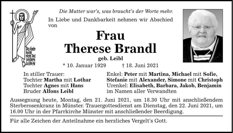 Traueranzeige Therese brandl