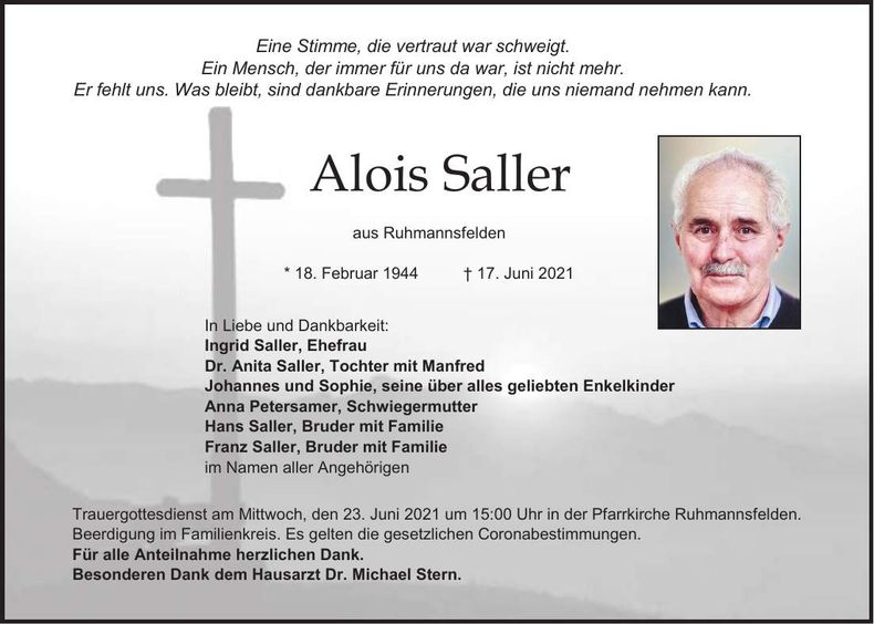 Traueranzeige Alois Saller