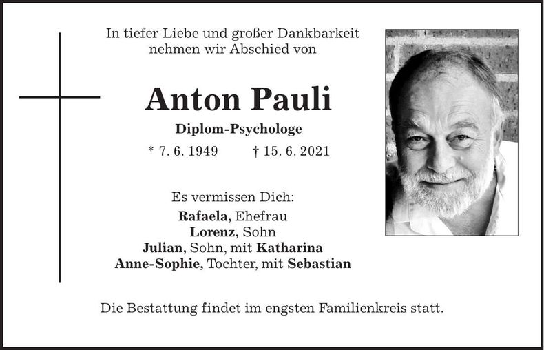 Traueranzeige Anton Pauli