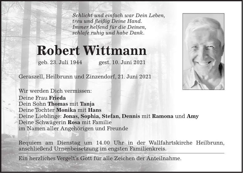 Traueranzeige Robert Wittmann