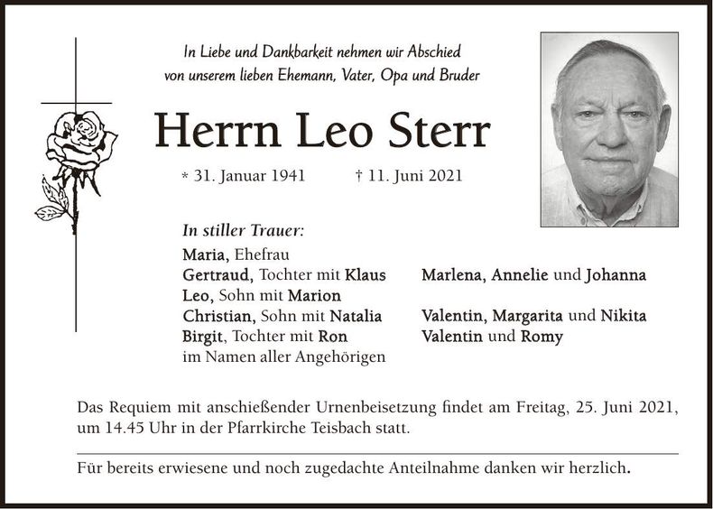 Traueranzeige Leo Sterr