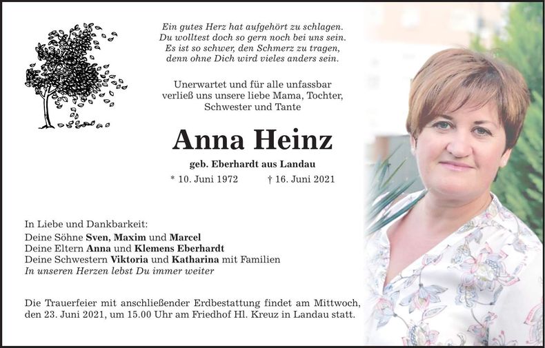 Traueranzeige Anna Heinz