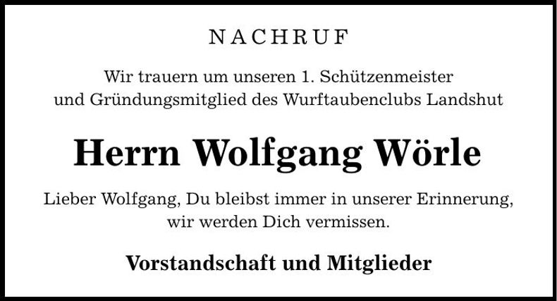 Traueranzeige Wolfgang Wörle