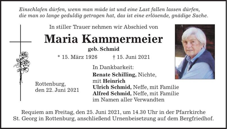 Traueranzeige Maria Kammermeier