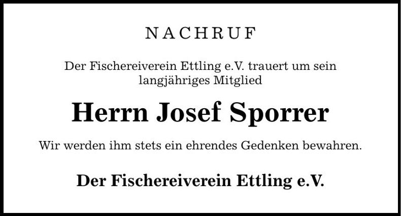 Traueranzeige Josef Sporrer