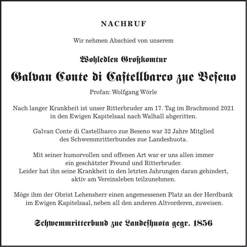 Traueranzeige Wolfgang Wörle
