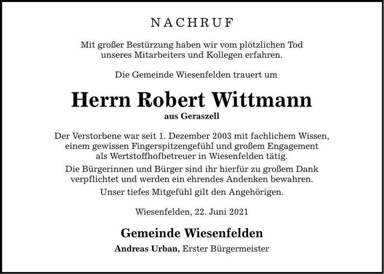 Traueranzeige Robert Wittmann