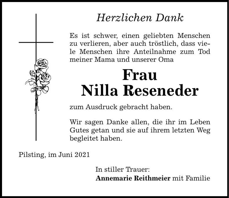 Traueranzeige Nilla Reseneder