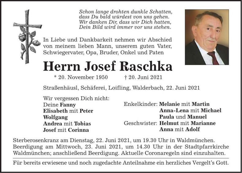 Traueranzeige Josef Raschka