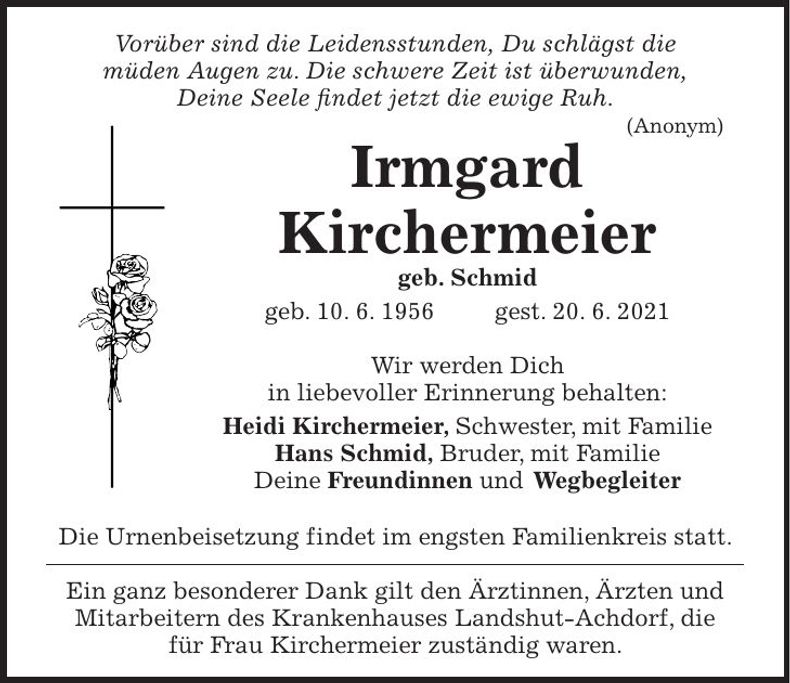 Traueranzeige Irmgard Kirchermeier