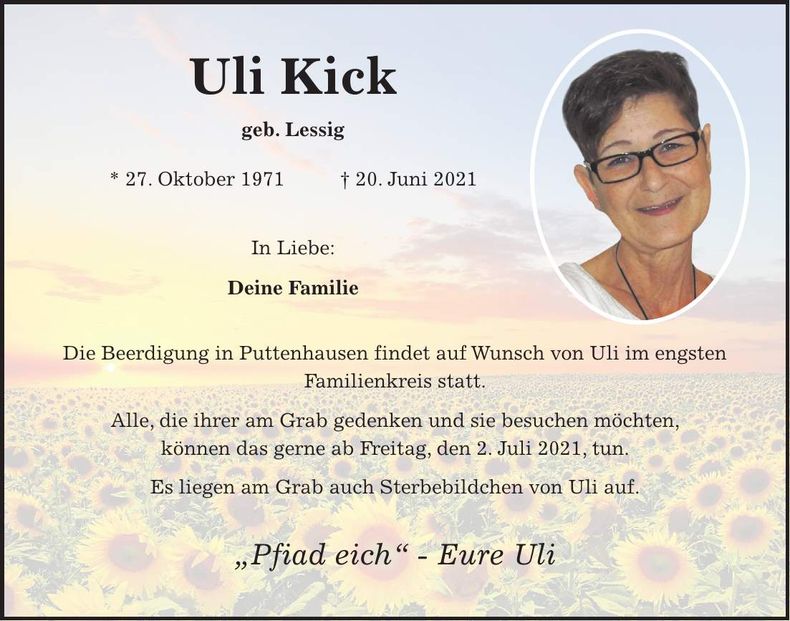 Traueranzeige Uli Kick