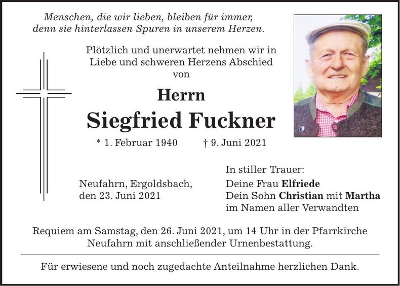 Traueranzeige Siegfried Fuckner