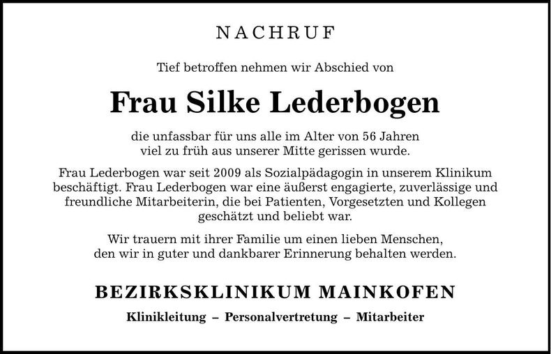 Traueranzeige Silke Lederbogen
