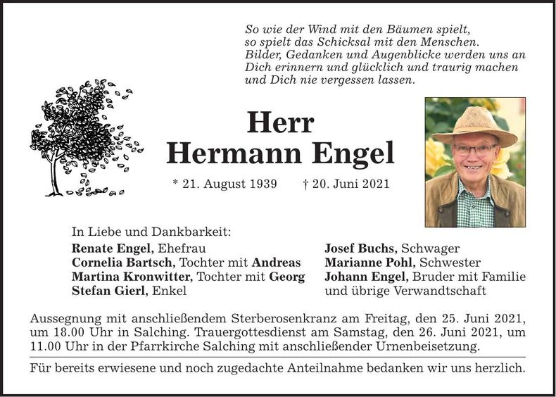 Traueranzeige Hermann Engel