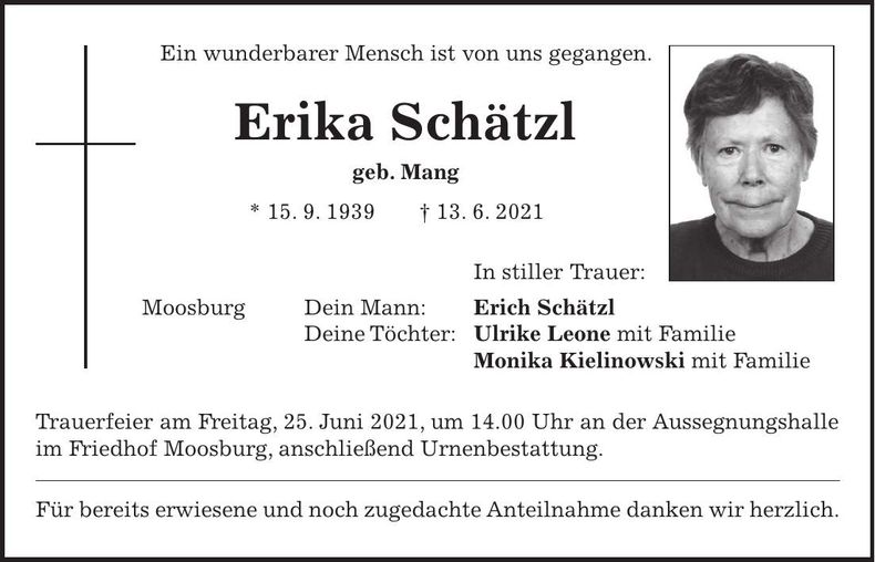 Traueranzeige Erika Schätzl
