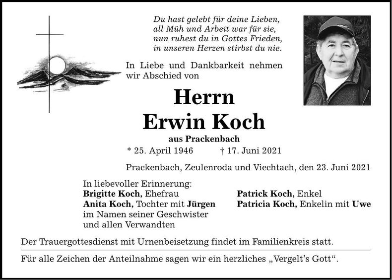 Traueranzeige Erwin Koch