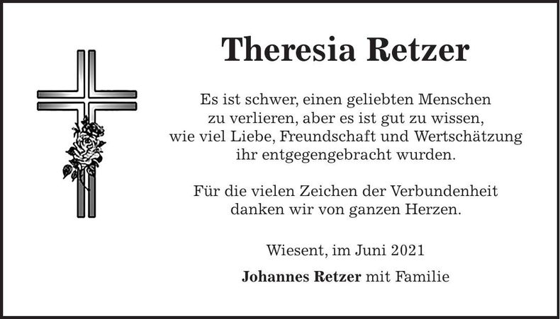 Traueranzeige Theresia Retzer