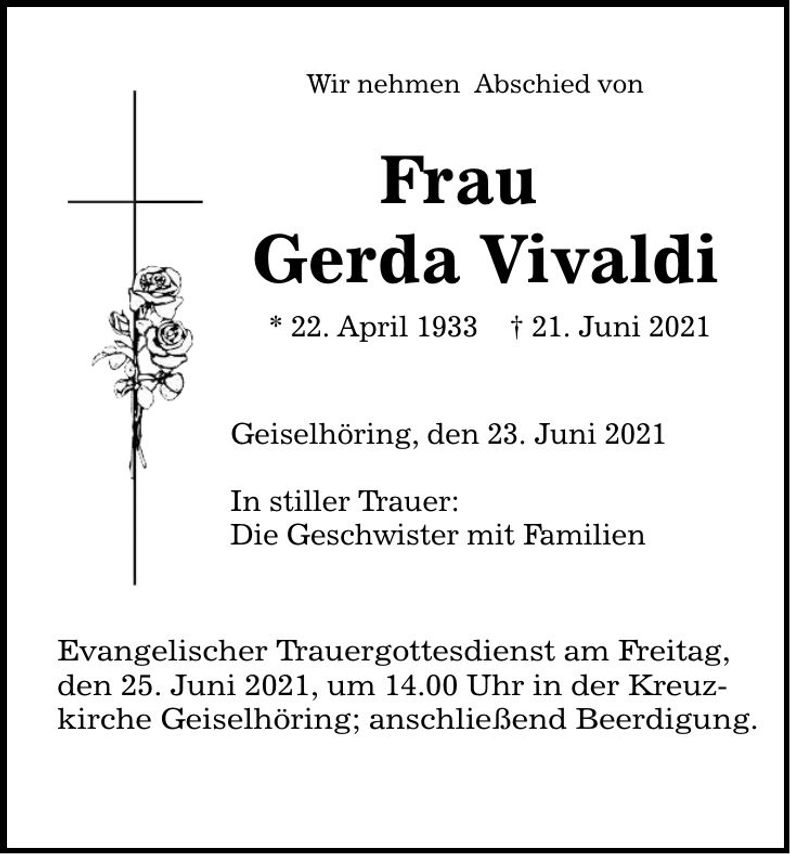 Traueranzeige Gerda Vivaldi