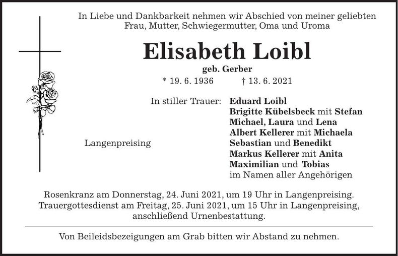 Traueranzeige Elisabeth Loibl
