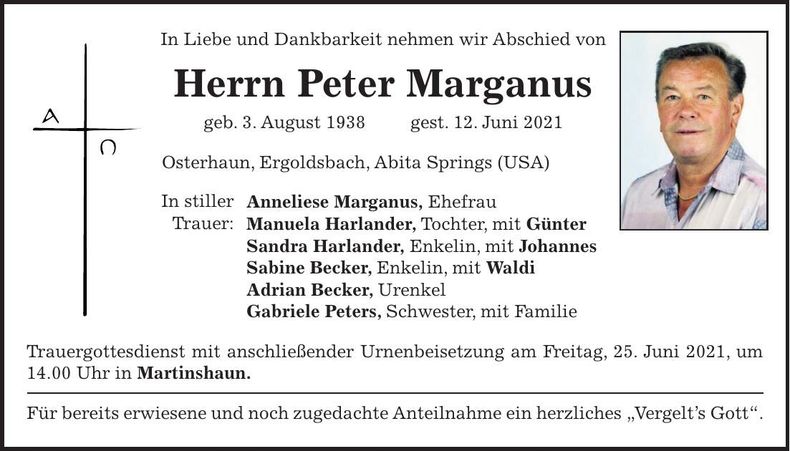 Traueranzeige Peter Marganus