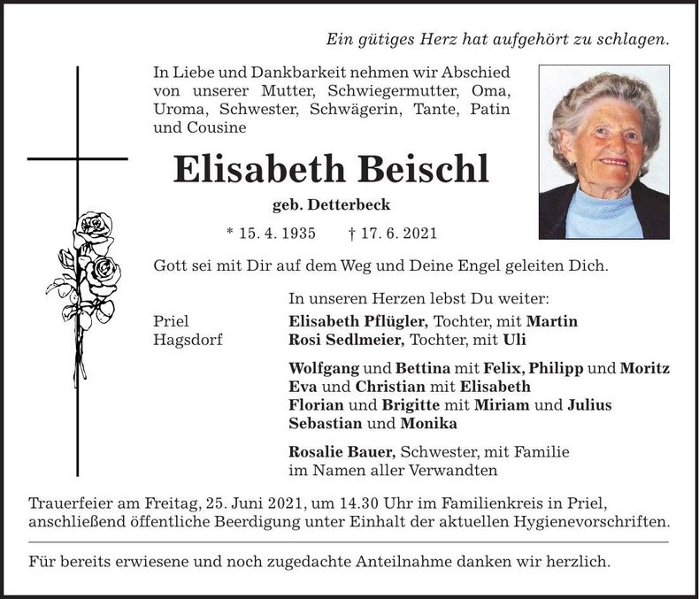 Traueranzeige Elisabeth Beischl