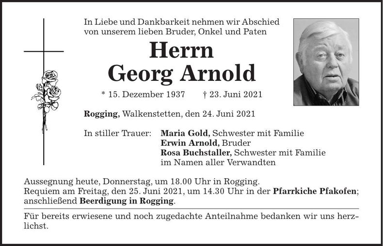 Traueranzeige Georg Arnold