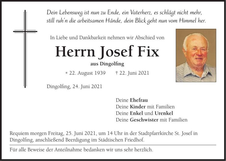 Traueranzeige Josef Fix