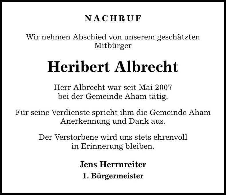 Traueranzeige Heribert Albrecht